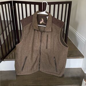Orvis Brown Wool Vest with Leather Accents